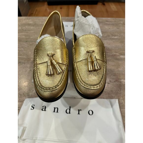 NEW Sandro Matthew Metallic Leather Loafers Gold size 40 / 9.5 - Picture 3 of 9